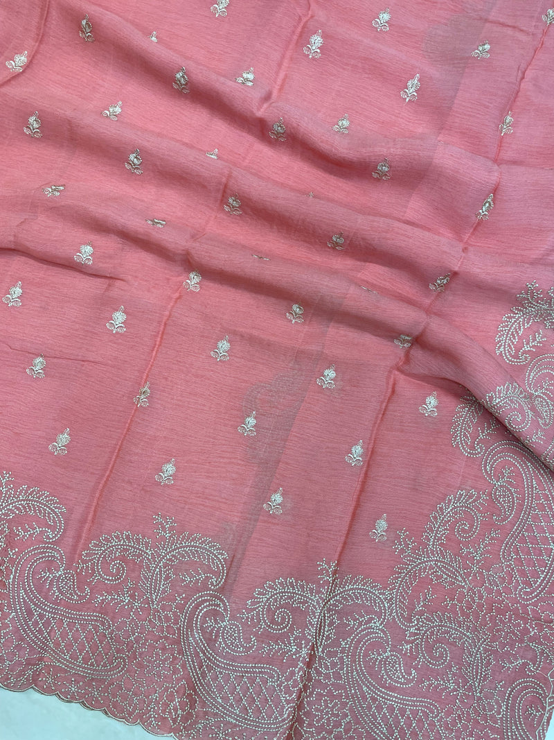 Pure Georgette Chikankari Handloom Banarasi Saree - The Handlooms