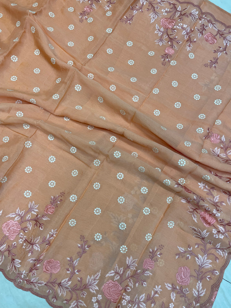 Pure Georgette Chikankari Handloom Banarasi Saree - The Handlooms