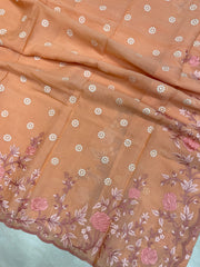 Pure Georgette Chikankari Handloom Banarasi Saree - The Handlooms