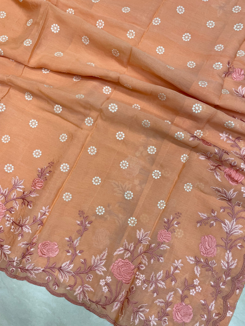 Pure Georgette Chikankari Handloom Banarasi Saree - The Handlooms