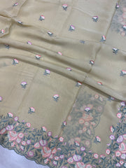 Pure Georgette Chikankari Handloom Banarasi Saree - The Handlooms