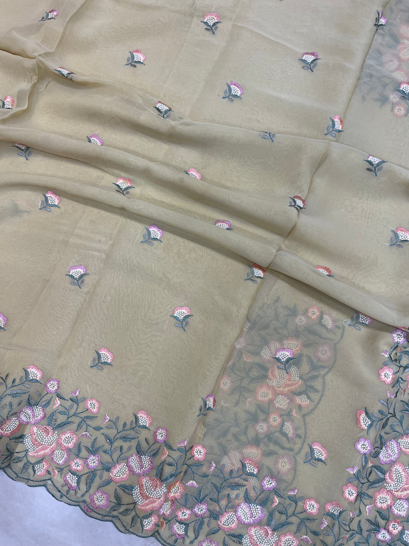 Pure Georgette Chikankari Handloom Banarasi Saree - The Handlooms