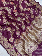 Brown Pure Katan Silk Banarasi Handloom Saree - All over kadiyal Jaal work - The Handlooms