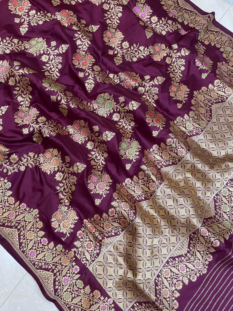 Brown Pure Katan Silk Banarasi Handloom Saree - All over kadiyal Jaal work - The Handlooms