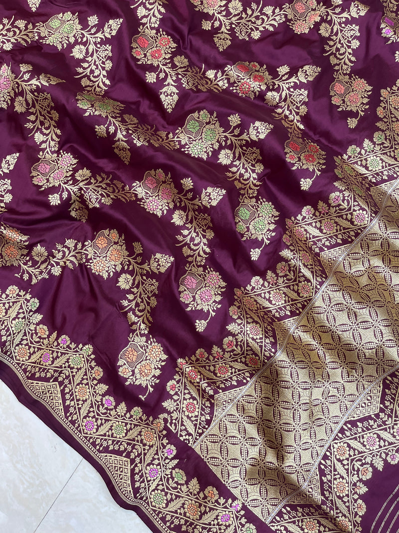 Brown Pure Katan Silk Banarasi Handloom Saree - All over kadiyal Jaal work - The Handlooms