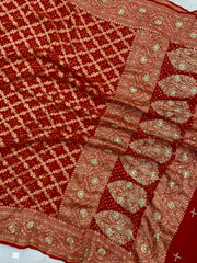Pure Georgette Banarasi Bandhej Handloom Dupatta With Handwork - The Handlooms