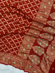 Pure Georgette Banarasi Bandhej Handloom Dupatta With Handwork - The Handlooms
