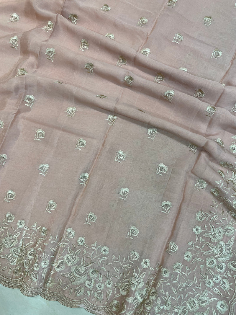 Pure Georgette Chikankari Handloom Banarasi Saree - The Handlooms