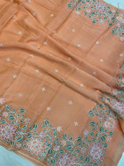 Pure Georgette Chikankari Handloom Banarasi Saree - The Handlooms