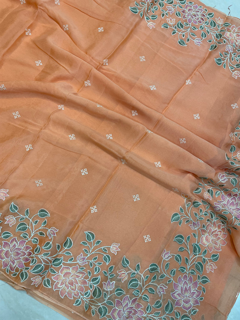 Pure Georgette Chikankari Handloom Banarasi Saree - The Handlooms