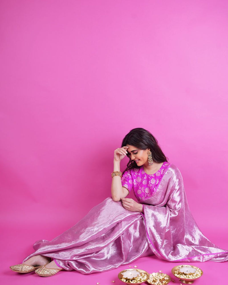 Karishma Tanna Inspired Tissue Handloom Banarasi Saree