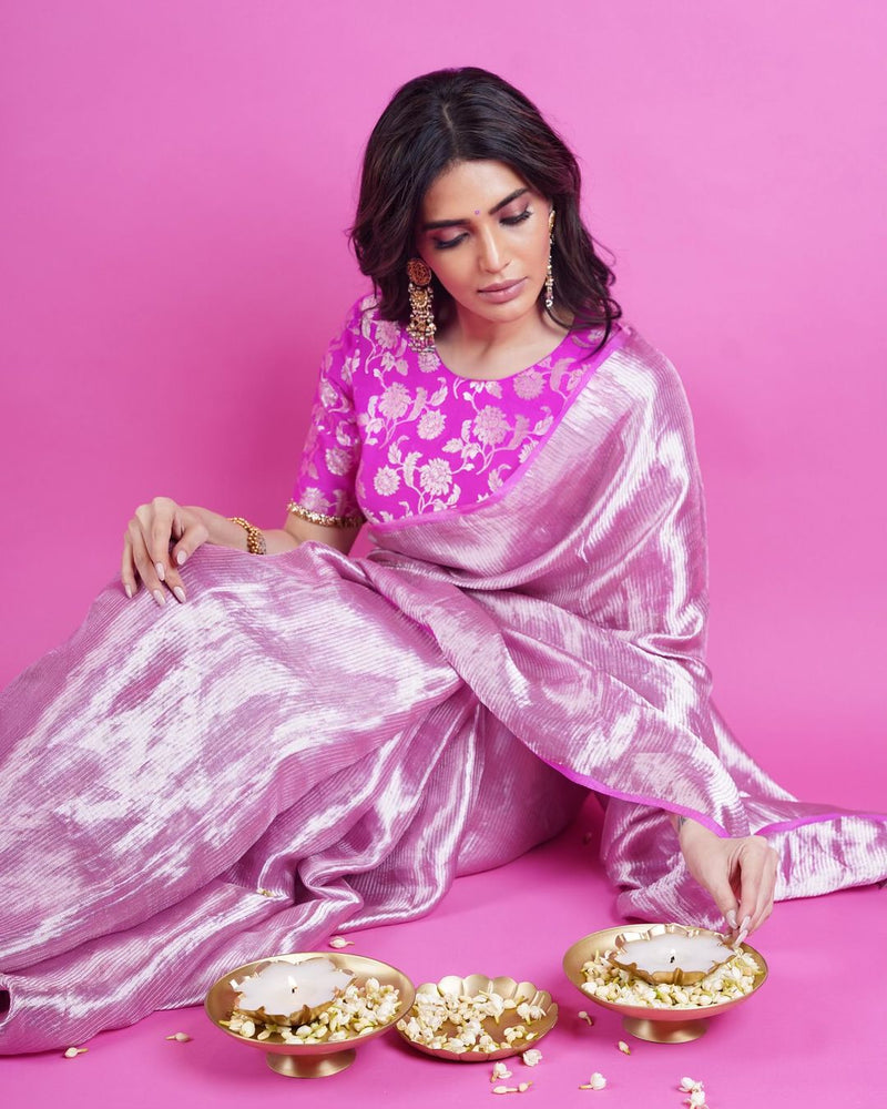 Karishma Tanna Inspired Tissue Handloom Banarasi Saree
