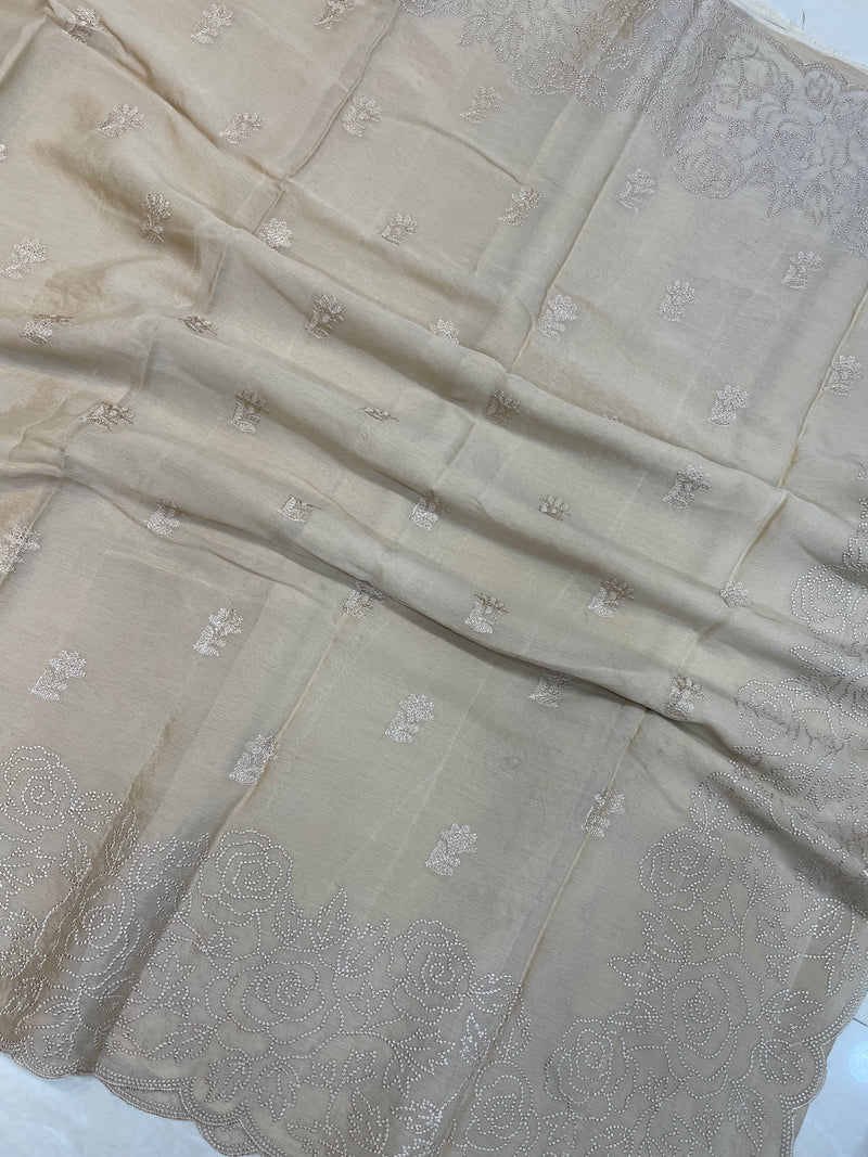 Pure Georgette Chikankari Handloom Banarasi Saree - The Handlooms