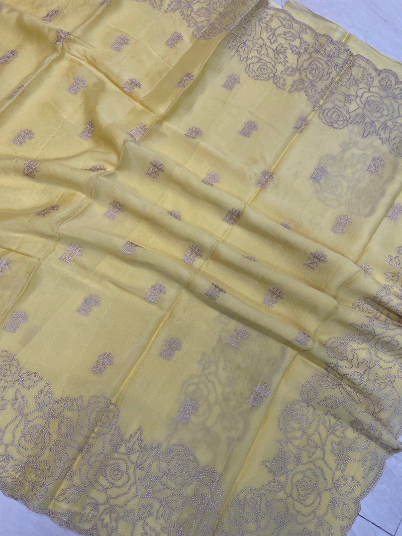 Pure Georgette Chikankari Handloom Banarasi Saree - The Handlooms