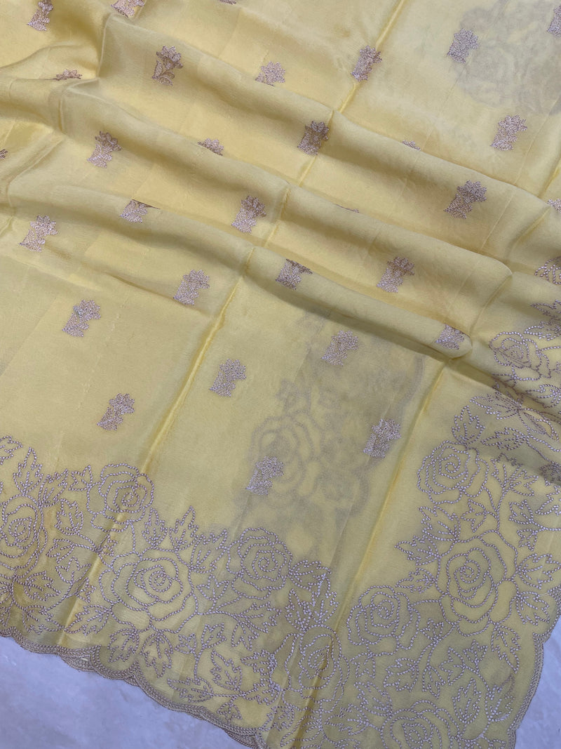 Pure Georgette Chikankari Handloom Banarasi Saree - The Handlooms