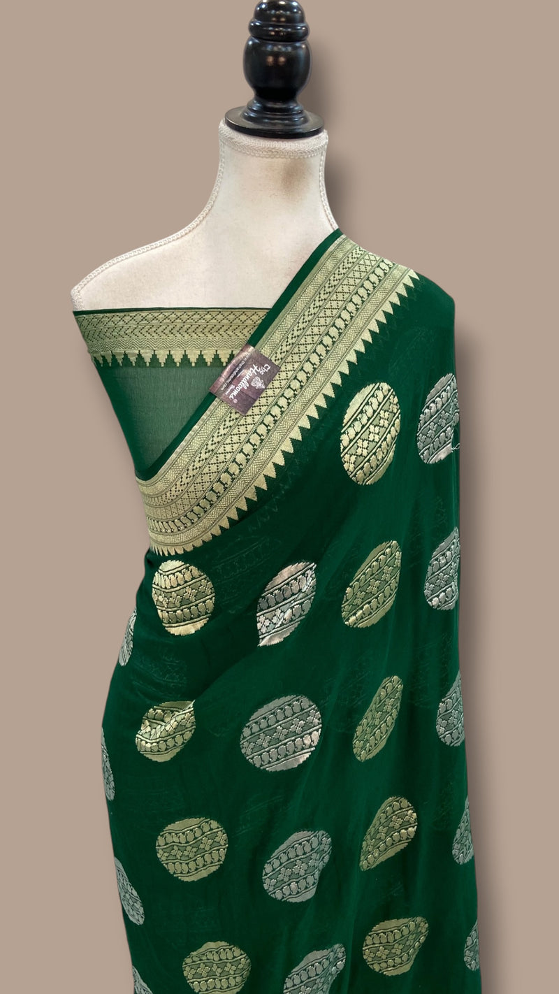 Pure Khaddi Georgette Handloom Banarasi Saree - All Over Sona Roopa Boota Work