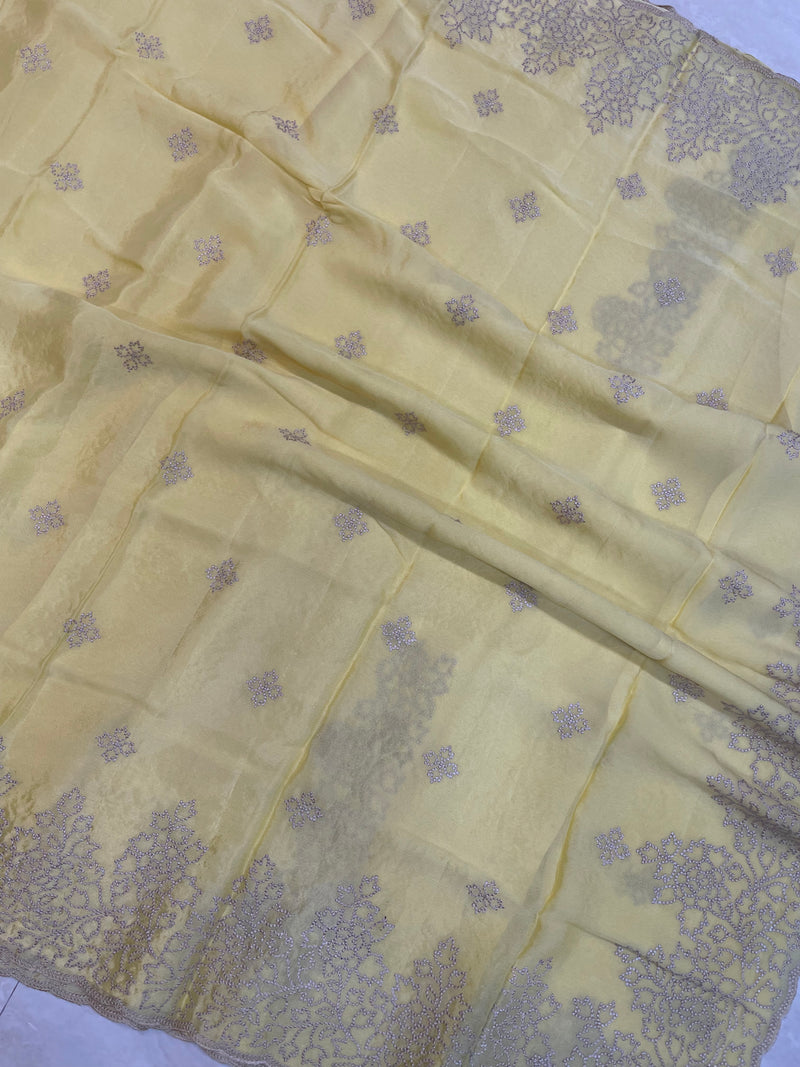 Pure Georgette Chikankari Handloom Banarasi Saree - The Handlooms