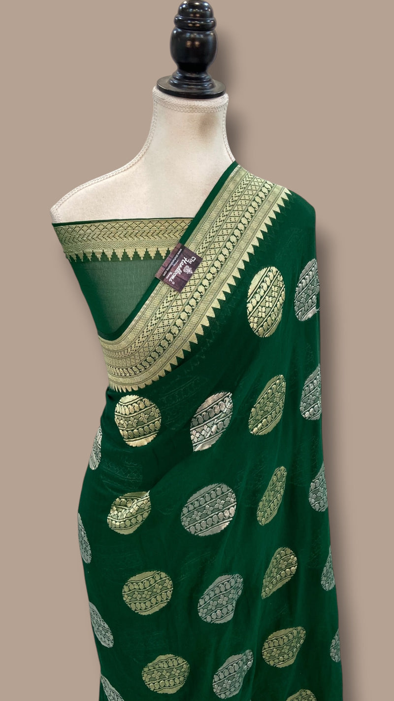 Pure Khaddi Georgette Handloom Banarasi Saree - All Over Sona Roopa Boota Work