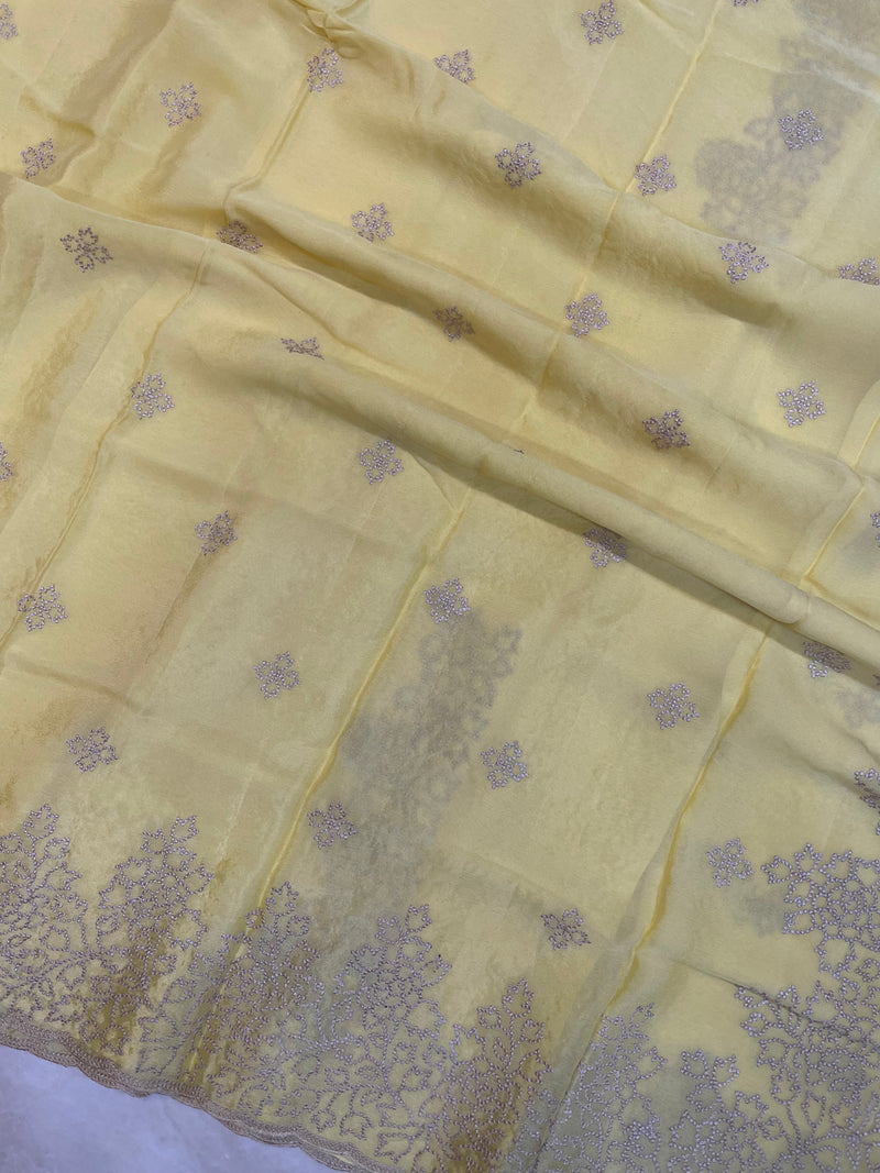 Pure Georgette Chikankari Handloom Banarasi Saree - The Handlooms