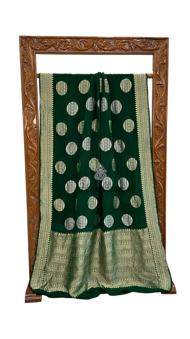 Pure Khaddi Georgette Handloom Banarasi Saree - All Over Sona Roopa Boota Work