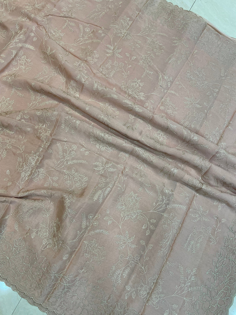 Pure Georgette Chikankari Handloom Banarasi Saree - The Handlooms