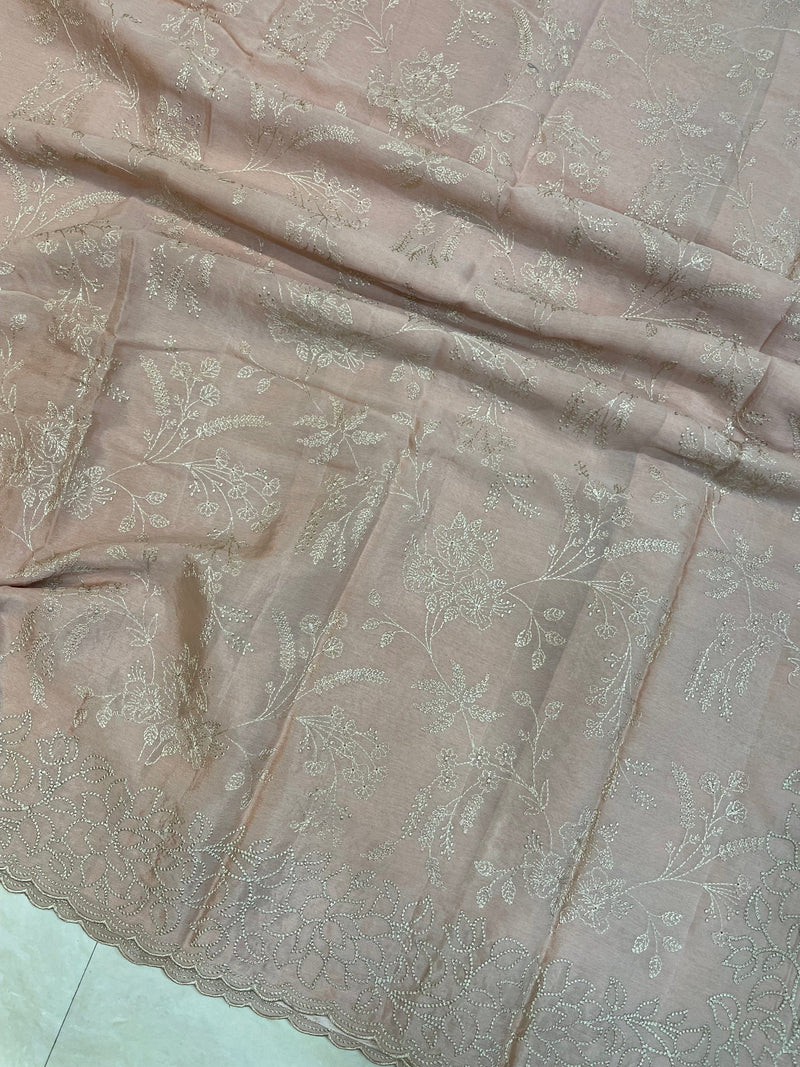 Pure Georgette Chikankari Handloom Banarasi Saree - The Handlooms