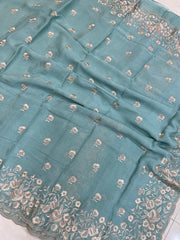 Pure Georgette Chikankari Handloom Banarasi Saree - The Handlooms