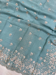Pure Georgette Chikankari Handloom Banarasi Saree - The Handlooms