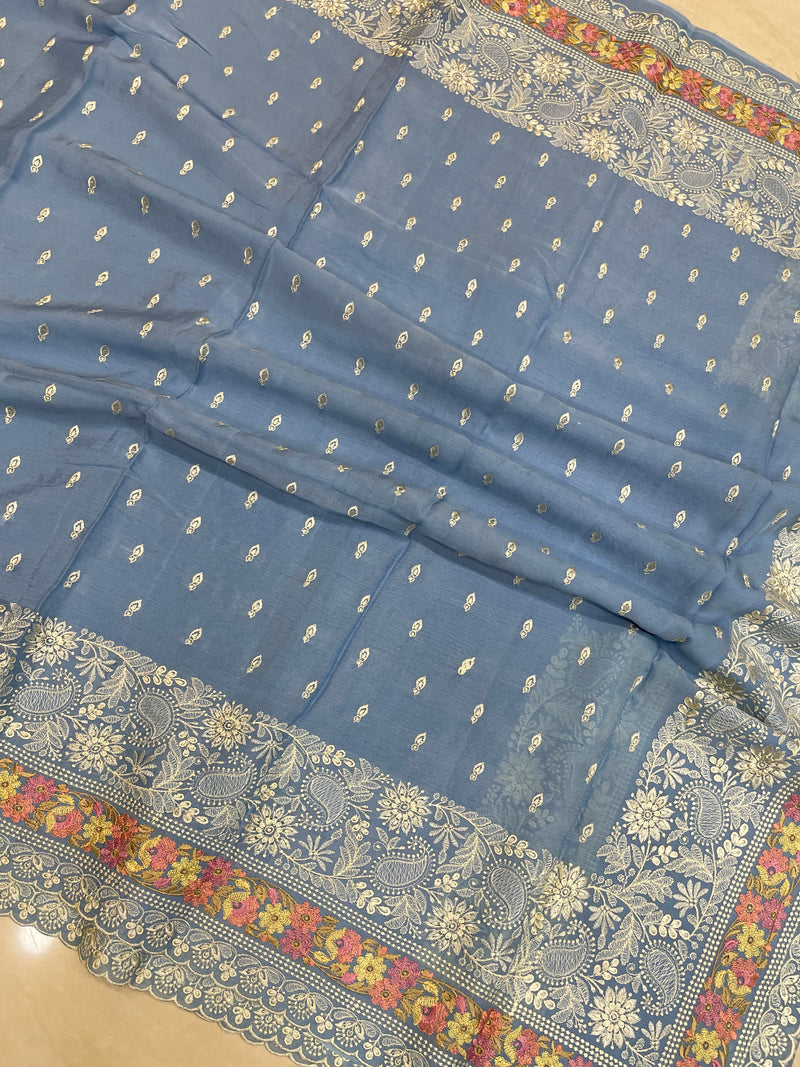 Pure Georgette Chikankari Handloom Banarasi Saree - The Handlooms
