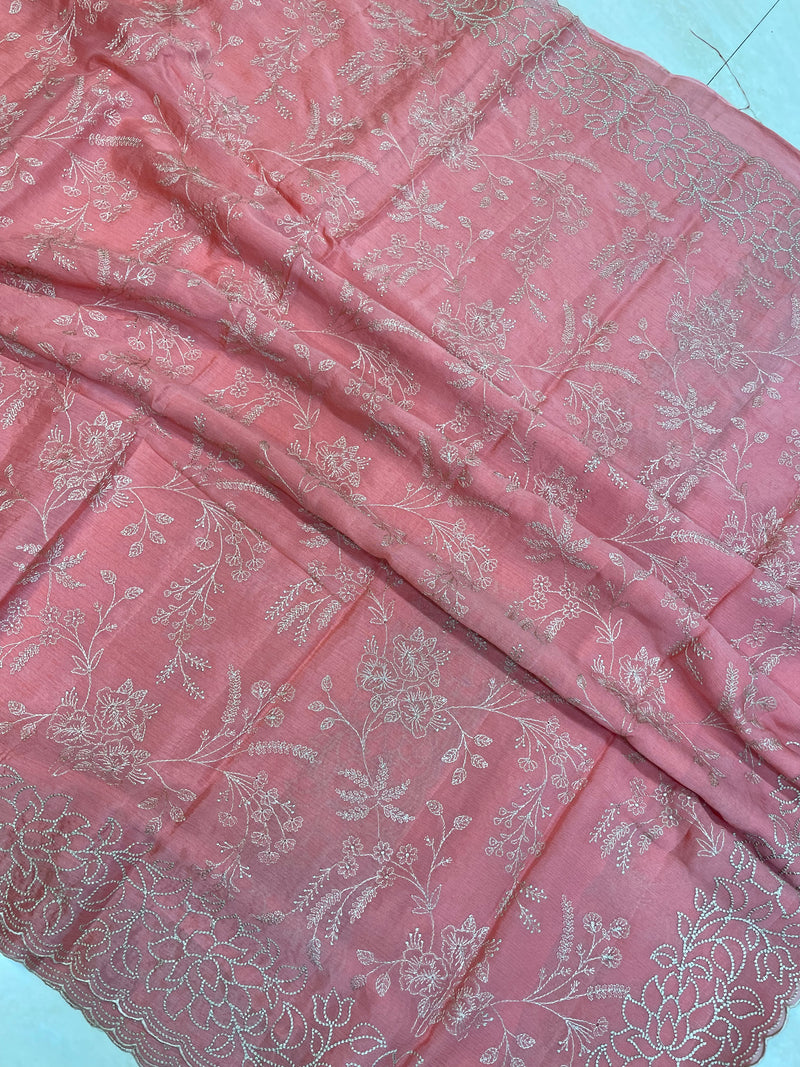 Pure Georgette Chikankari Handloom Banarasi Saree - The Handlooms