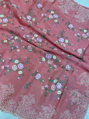 Pure Georgette Chikankari Handloom Banarasi Saree - The Handlooms