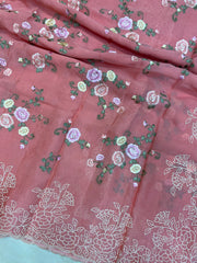 Pure Georgette Chikankari Handloom Banarasi Saree - The Handlooms