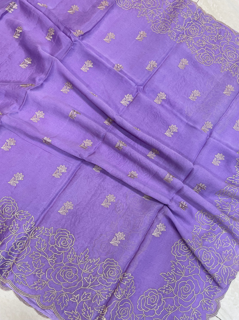 Pure Georgette Chikankari Handloom Banarasi Saree - The Handlooms