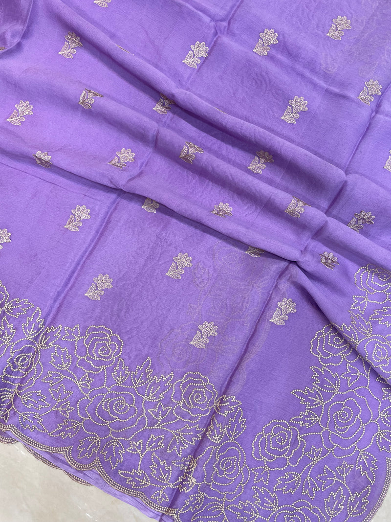 Pure Georgette Chikankari Handloom Banarasi Saree - The Handlooms