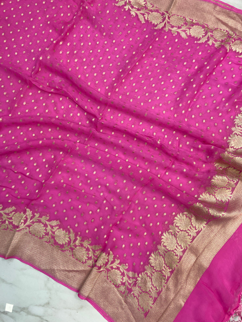 Pure Khaddi Georgette Dupatta - water zari - The Handlooms