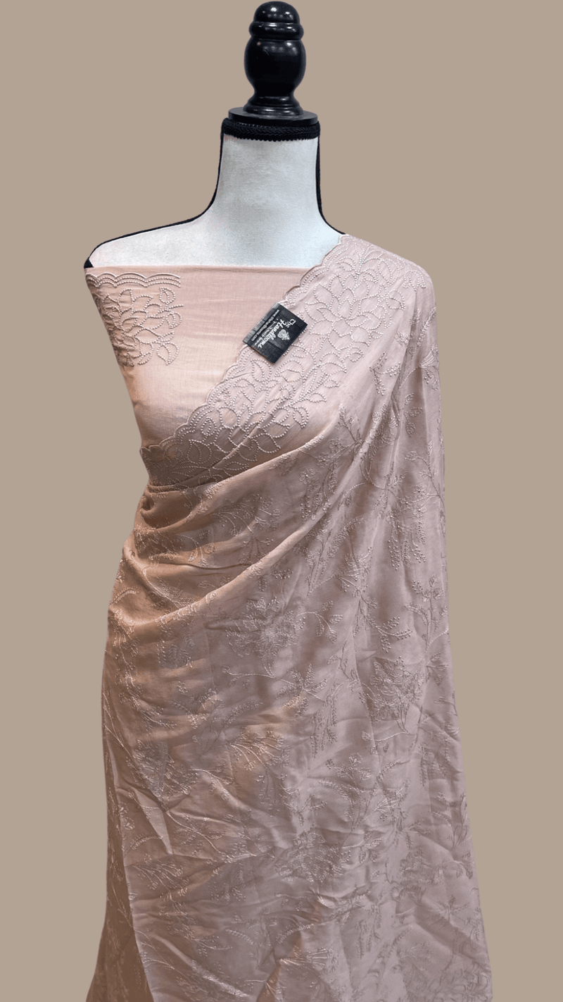 Pure Georgette Chikankari Handloom Banarasi Saree - The Handlooms