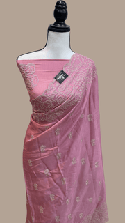 Pure Georgette Chikankari Handloom Banarasi Saree - The Handlooms