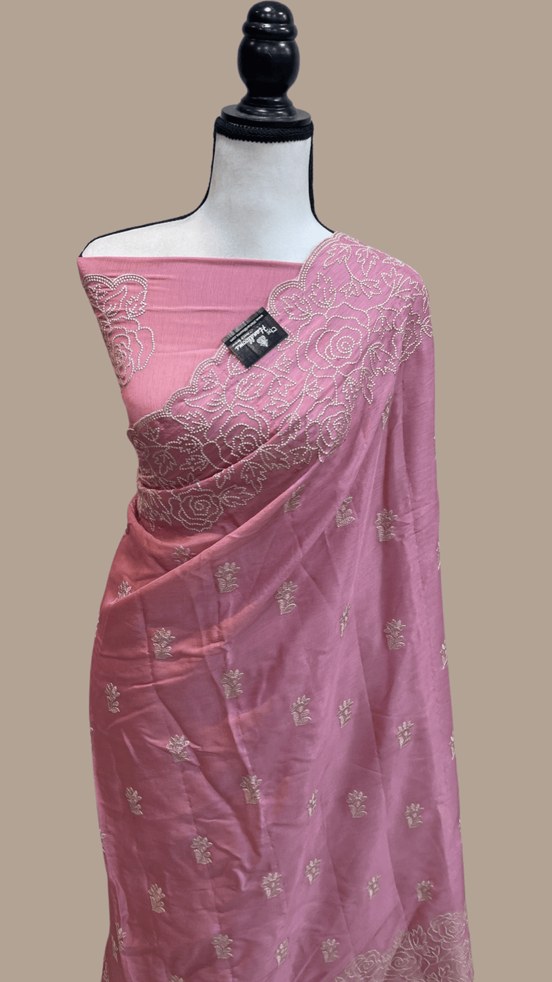 Pure Georgette Chikankari Handloom Banarasi Saree - The Handlooms