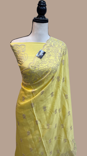 Pure Georgette Chikankari Handloom Banarasi Saree - The Handlooms