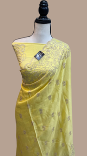 Pure Georgette Chikankari Handloom Banarasi Saree - The Handlooms