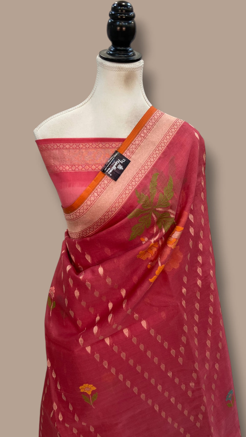 Pure Jamdani Kora Silk Handloom Banarasi Saree - The Handlooms