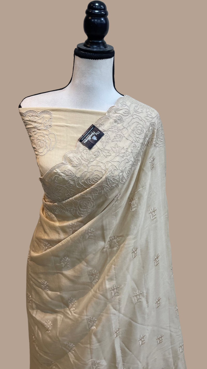 Pure Georgette Chikankari Handloom Banarasi Saree - The Handlooms
