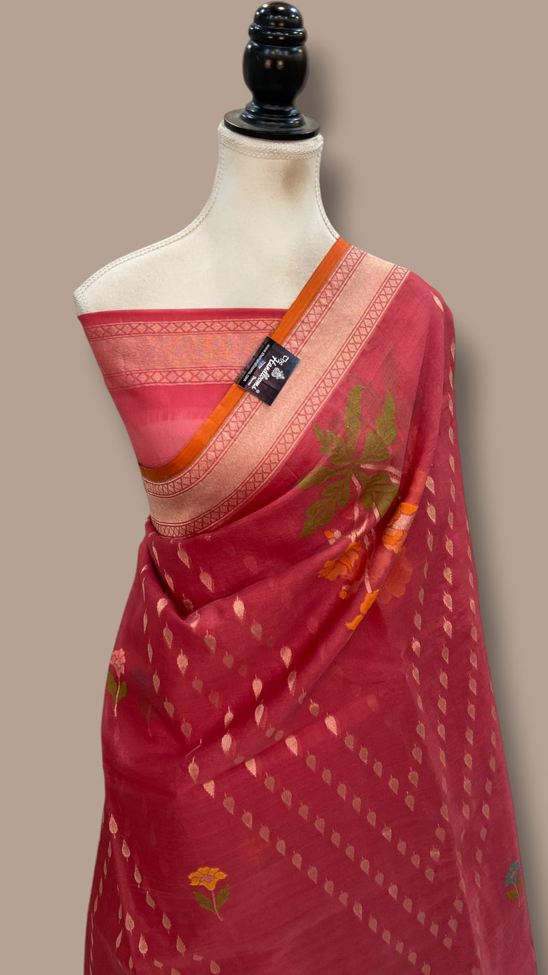 Pure Jamdani Kora Silk Handloom Banarasi Saree - The Handlooms