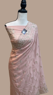 Pure Georgette Chikankari Handloom Banarasi Saree - The Handlooms