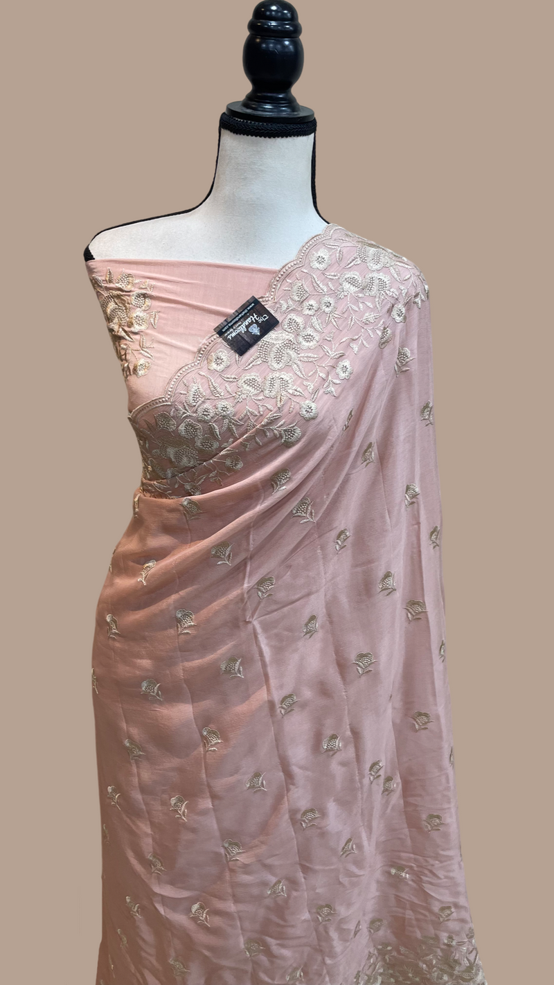 Pure Georgette Chikankari Handloom Banarasi Saree - The Handlooms