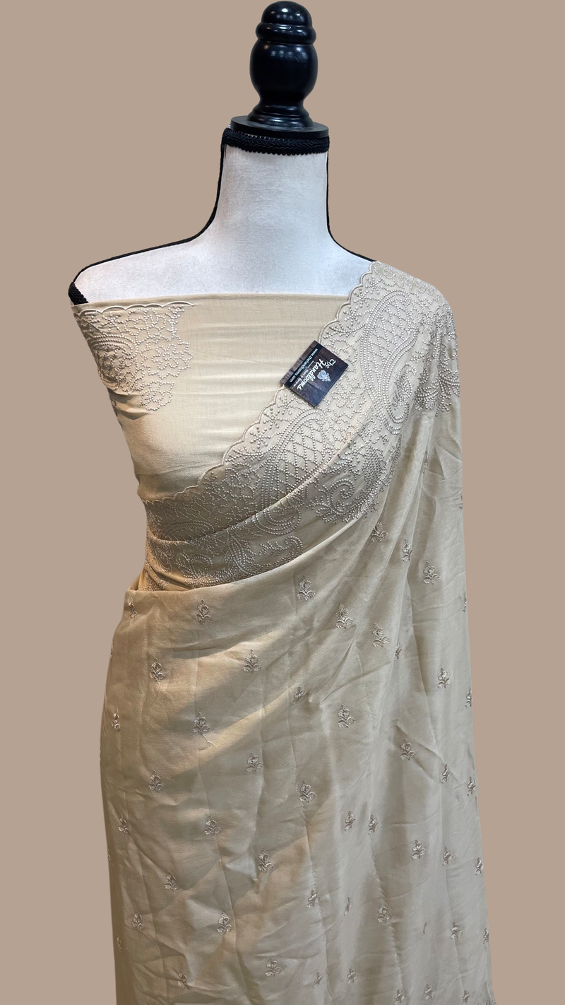 Pure Georgette Chikankari Handloom Banarasi Saree - The Handlooms