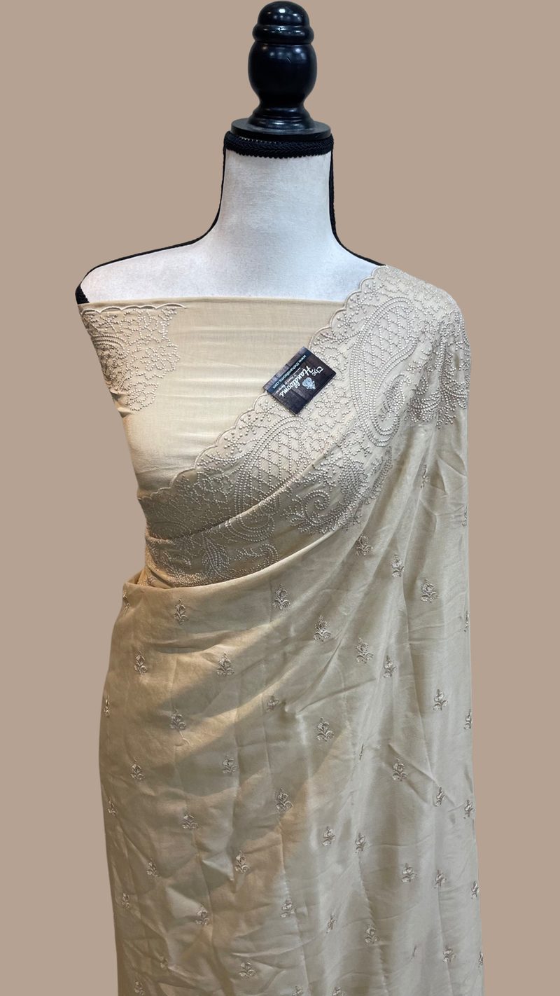 Pure Georgette Chikankari Handloom Banarasi Saree - The Handlooms