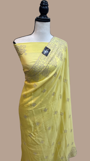 Pure Georgette Chikankari Handloom Banarasi Saree - The Handlooms