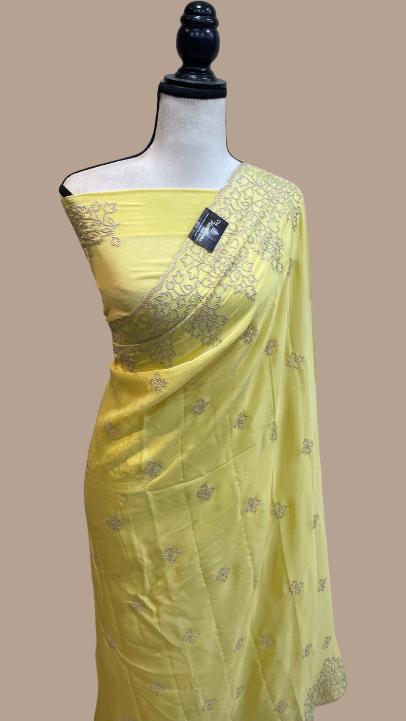 Pure Georgette Chikankari Handloom Banarasi Saree - The Handlooms
