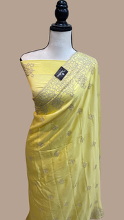 Pure Georgette Chikankari Handloom Banarasi Saree - The Handlooms